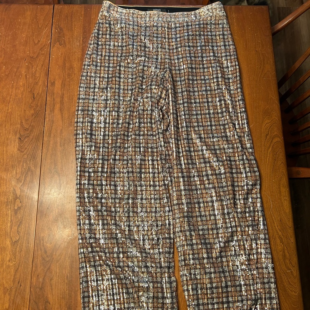 Badgley Mischka Metallic Sequin Wide-Leg Pants in Gold and Silver Tones - Picture 2 of 8
